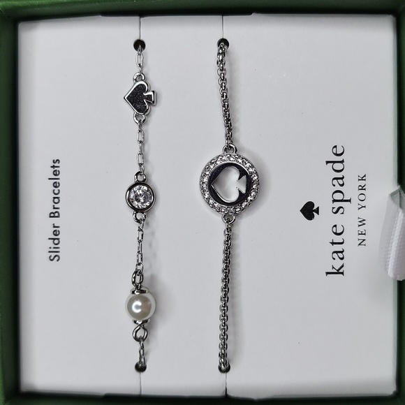 Kate Spade Spot The Spade Box Set of 2 Slider Bracelets Silver / Clear - Picture 11 of 16